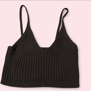 Free People Green Charcoal Ribbed Knit Top